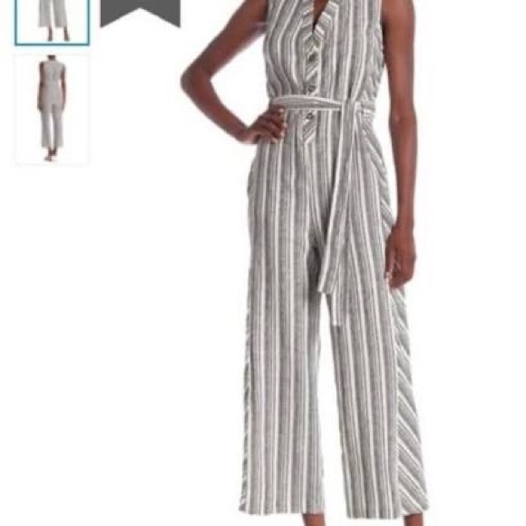 Laundry by Shelli Segal Striped Belted Jumpsuit Linen Cropped size 6 - Picture 7 of 7